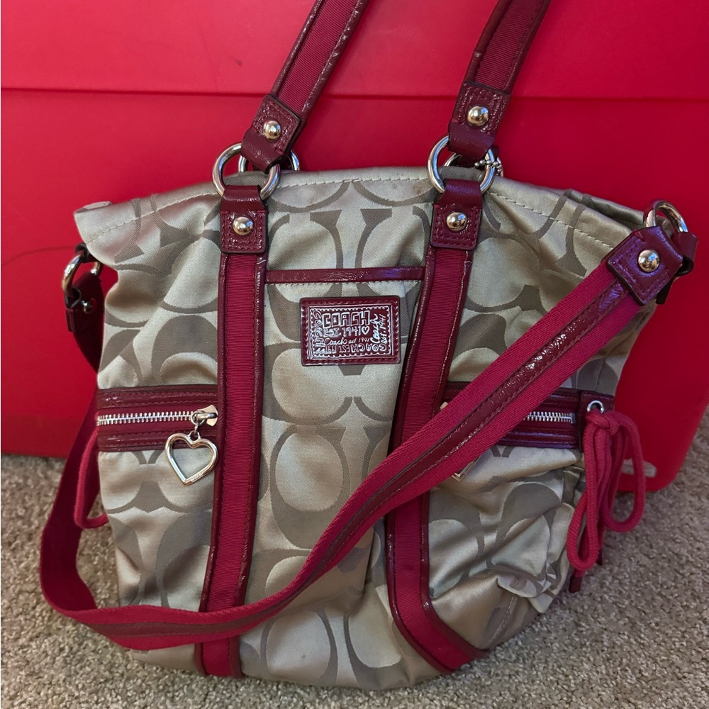 Coach Tan and Red Shoulder Bag